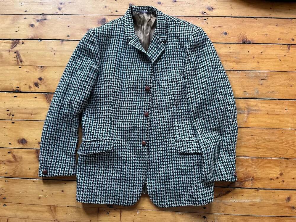 Harris Tweed Houndstooth Wool Sport Coat Jacket Blazer 42S Vtg 70s 80s